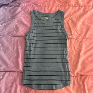 cute sleeveless blue stripped tank top with ribbed fabric